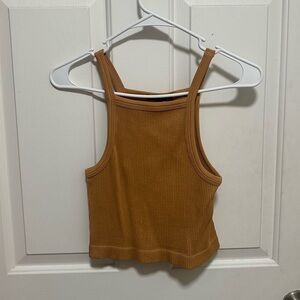 Forever 21 Tan Ribbed Fitted Halter Neck Crop Tank Top